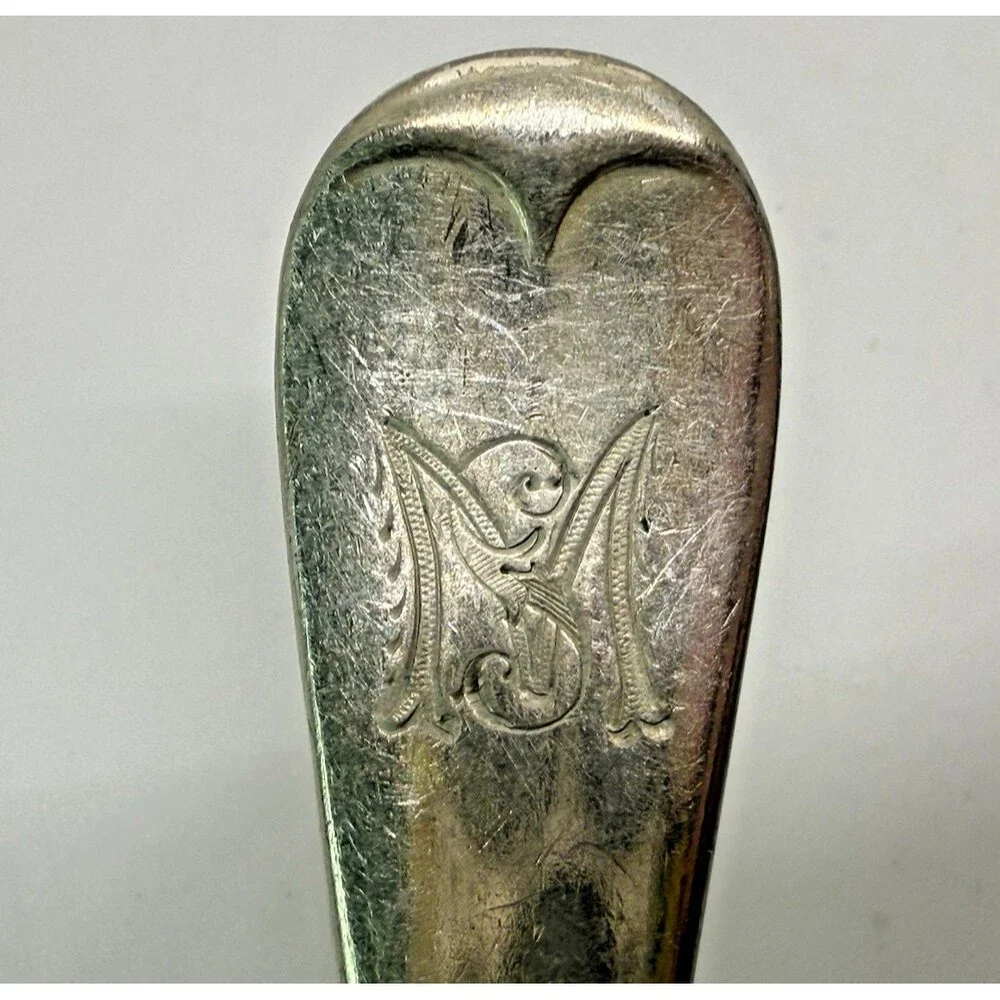 Antique MB S Electro Plated Table Dinner Fork Engraved Script Monogram M Vtg
